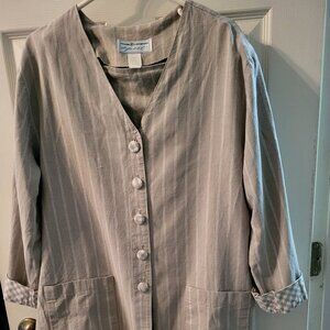 Maggie Lawrence Sport Women's Taupe Stripe & Gingham Skirt & Jacket Suit - 18/20